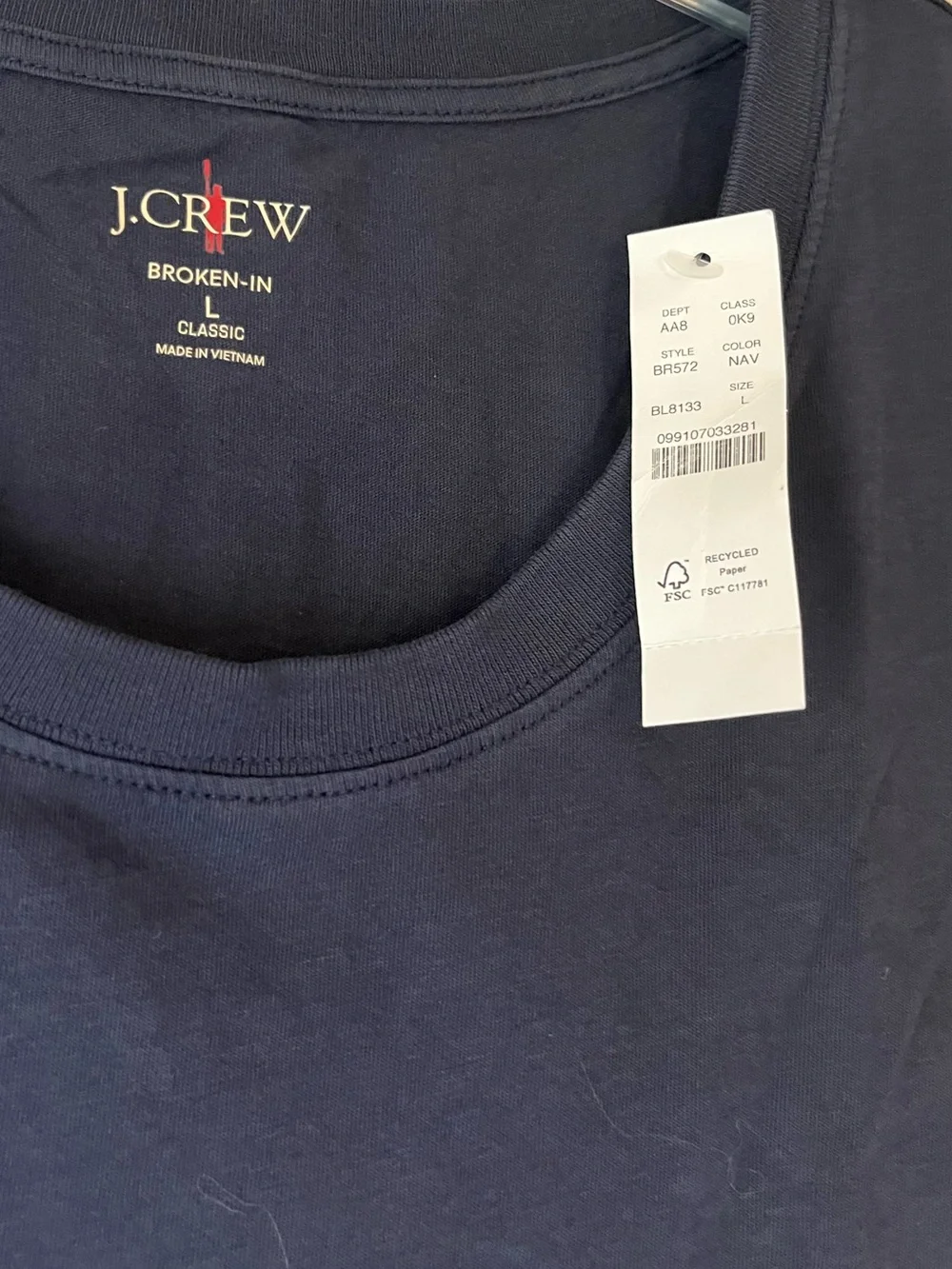 NWT J.Crew Men's Navy Broken-In Cotton Classic Fit Tank Top